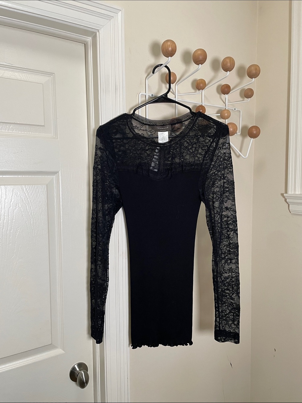 ROSEMUNDE NWT Silk Blend Lace Black Sheer Long Sleeve Shirt - Black - XL